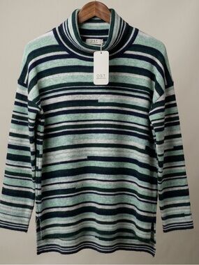 OST Apparel French Stripe Turtleneck Sweater NWT L Midnight Mint